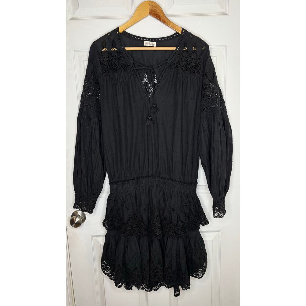 LoveShackFancy Black Eyelet Long Sleeve Mini Dress